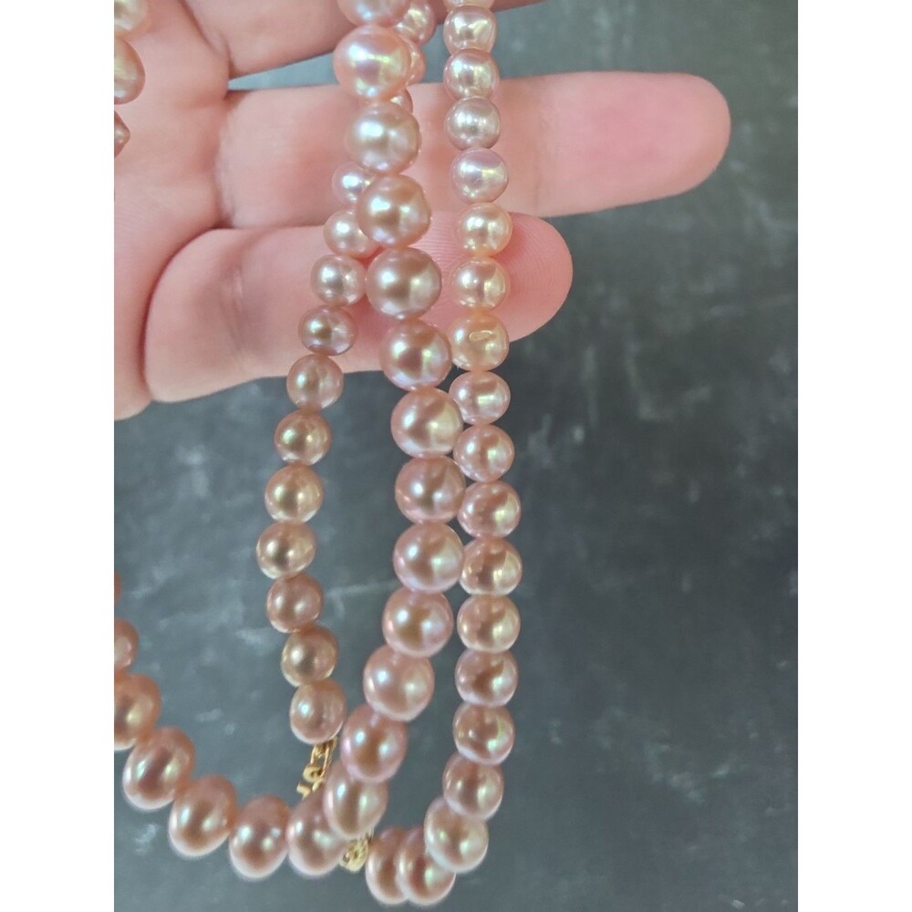 10K Yellow Gold Clasp Real Pale Pink Pearl Beaded Necklace Vintage